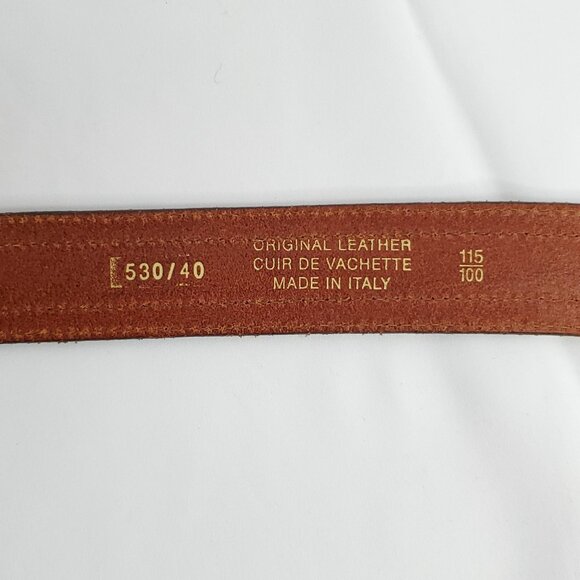 Mens Leather Belt Sz 40 Cognac Brown Accent Stitching Silver Tone Buckle Italy - Picture 5 of 5